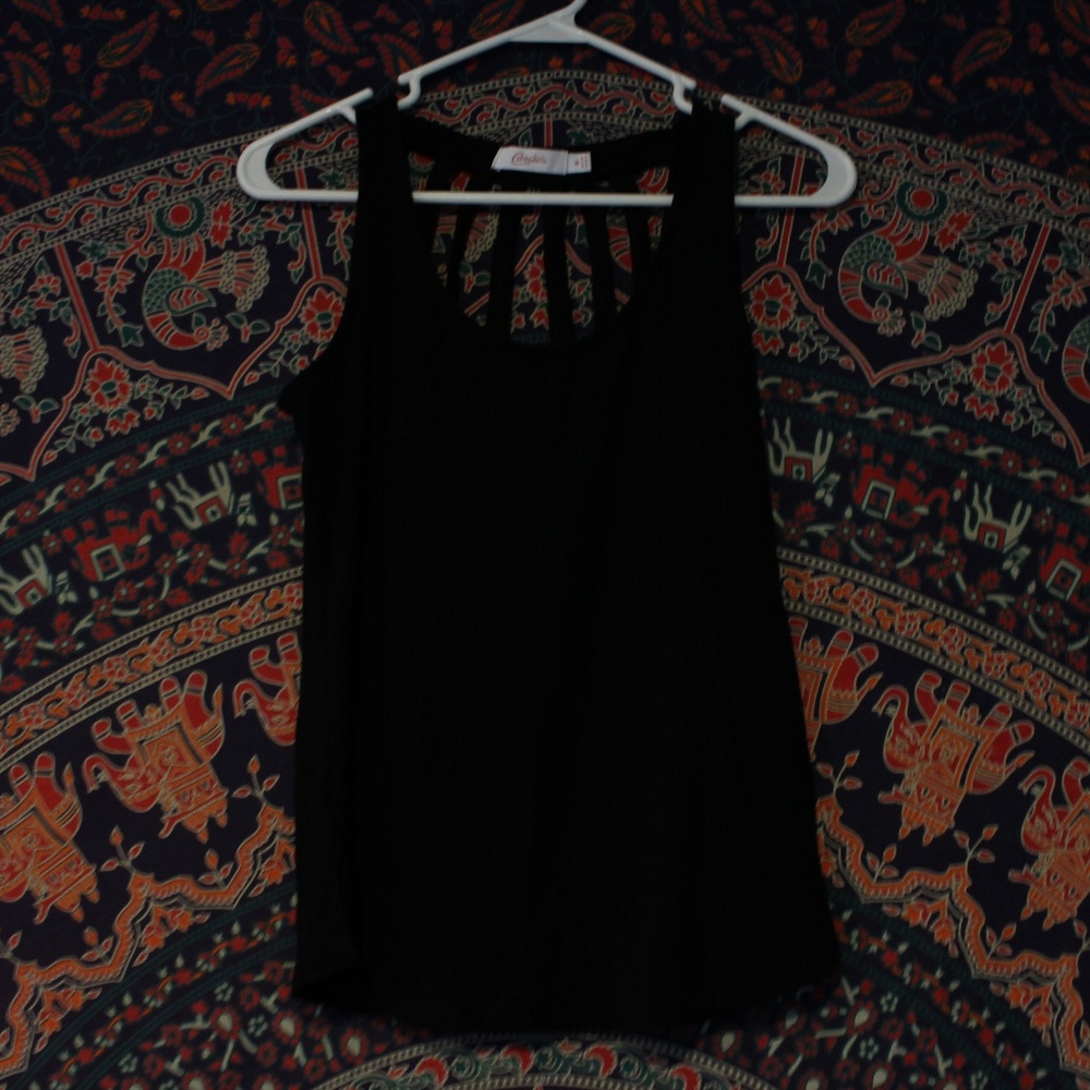 Black Ribbed Tank Top with Back Cutout